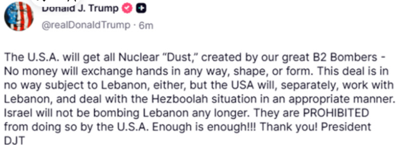 „S-a săturat! Trump declară că Statele Unite au „interzis” Israelului să atace Libanul”