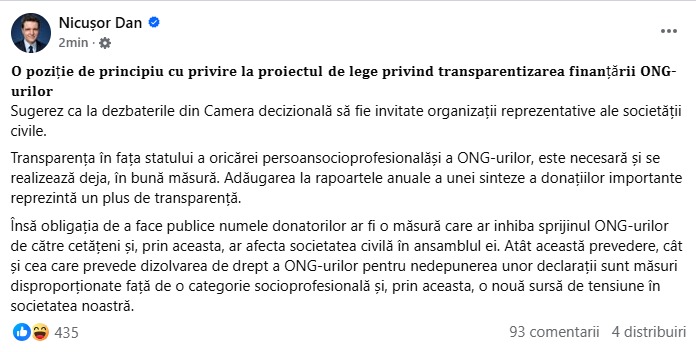 Nicușor Dan, acțiune în privința transparenței ONG-urilor. Care este părerea președintelui?