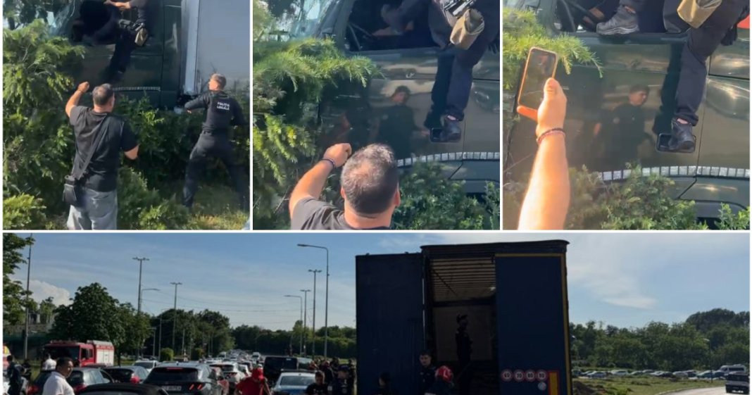Poliția locală a utilizat spray lacrimogen și l-a agresat fizic pe șoferul TIR-ului care a pierdut controlul...