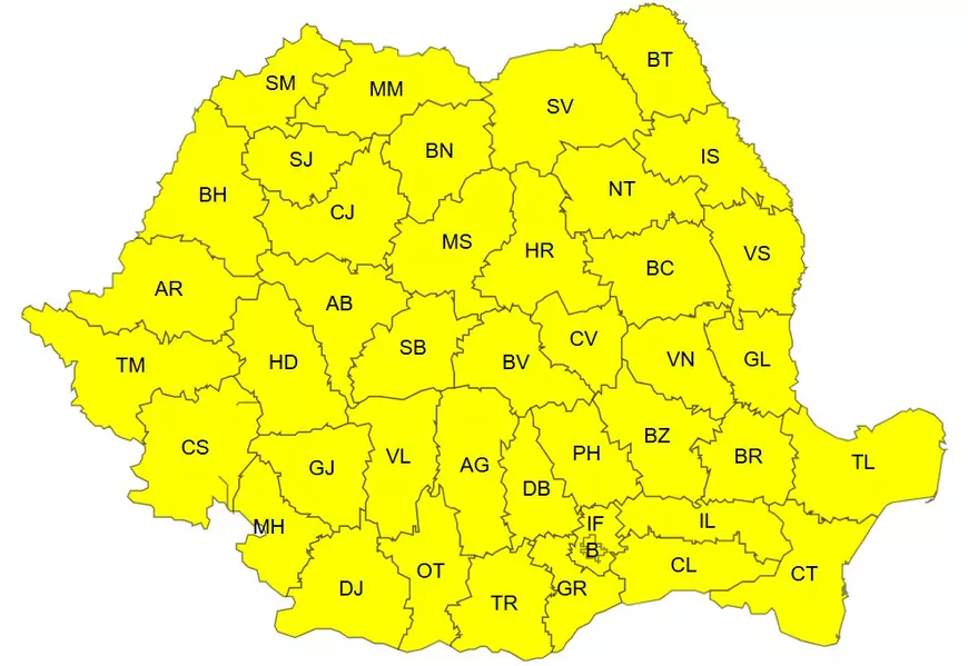 Atenționare de furtuni pentru întreaga țară: cod galben de vânturi puternice, grindină și precipitații ce depășesc 40 l/mp începând cu ora 10