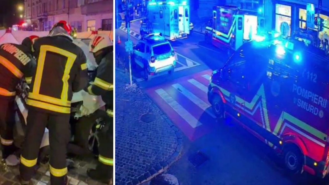 Accident nefericit la Brașov: O automobil a izbit un grup de persoane, trei răniți.